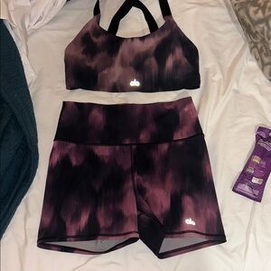 ALO Yoga Women's Black and Purple Sports Bra and Shorts Set NWOT
